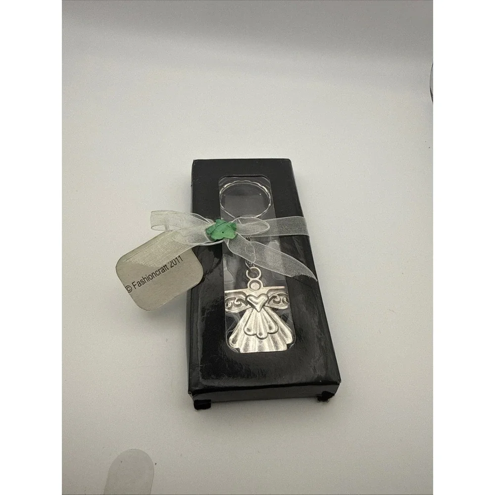 Fashioncraft Silver Metal Angel Keychain Heart Detail Gift Boxed Religious Favor